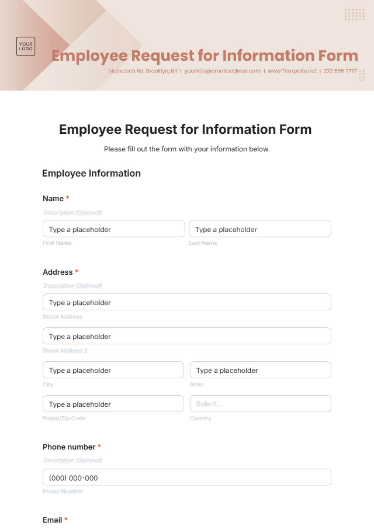 Free Employee Request for Information Form Template