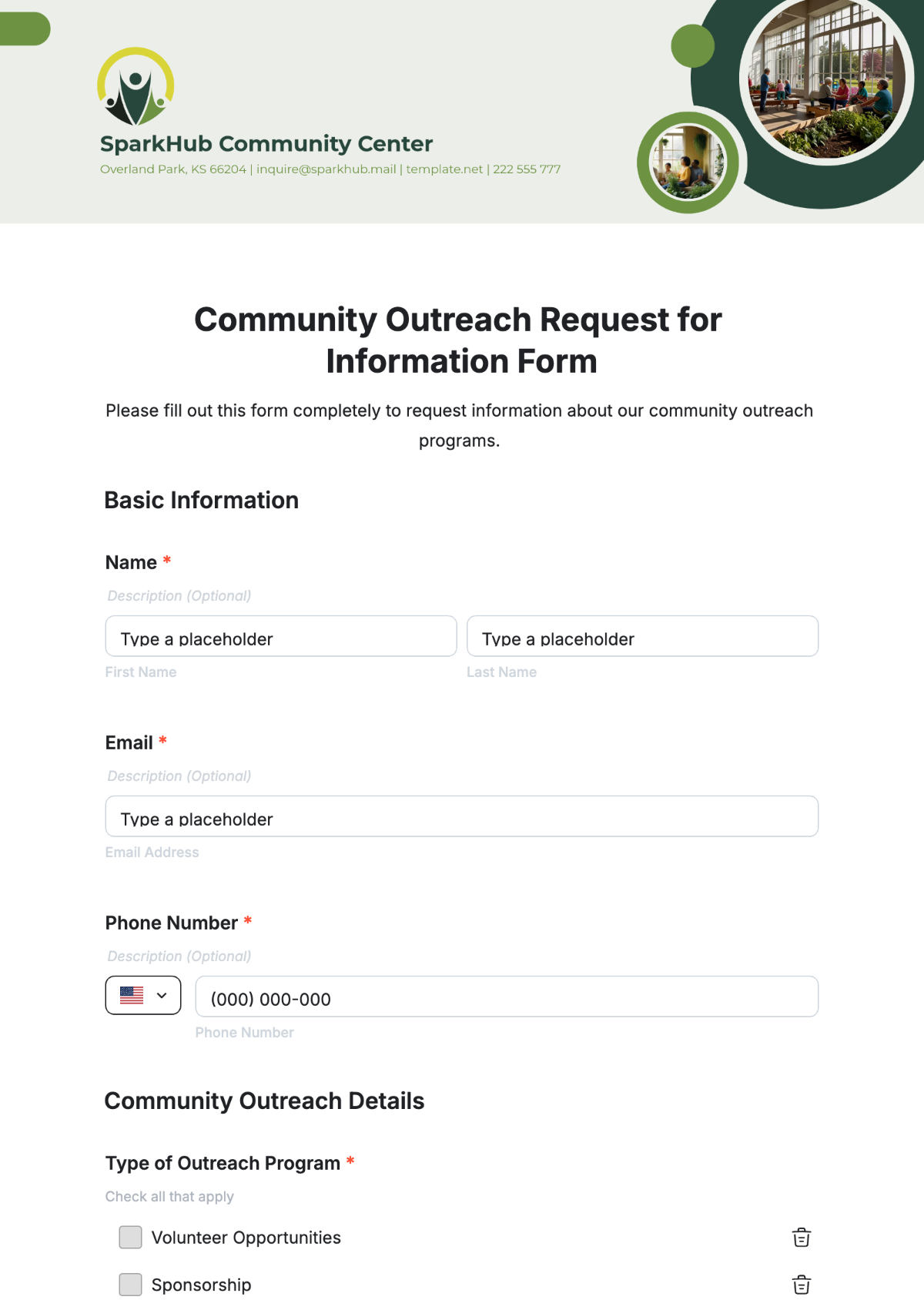 Free Community Outreach Request for Information Form Template