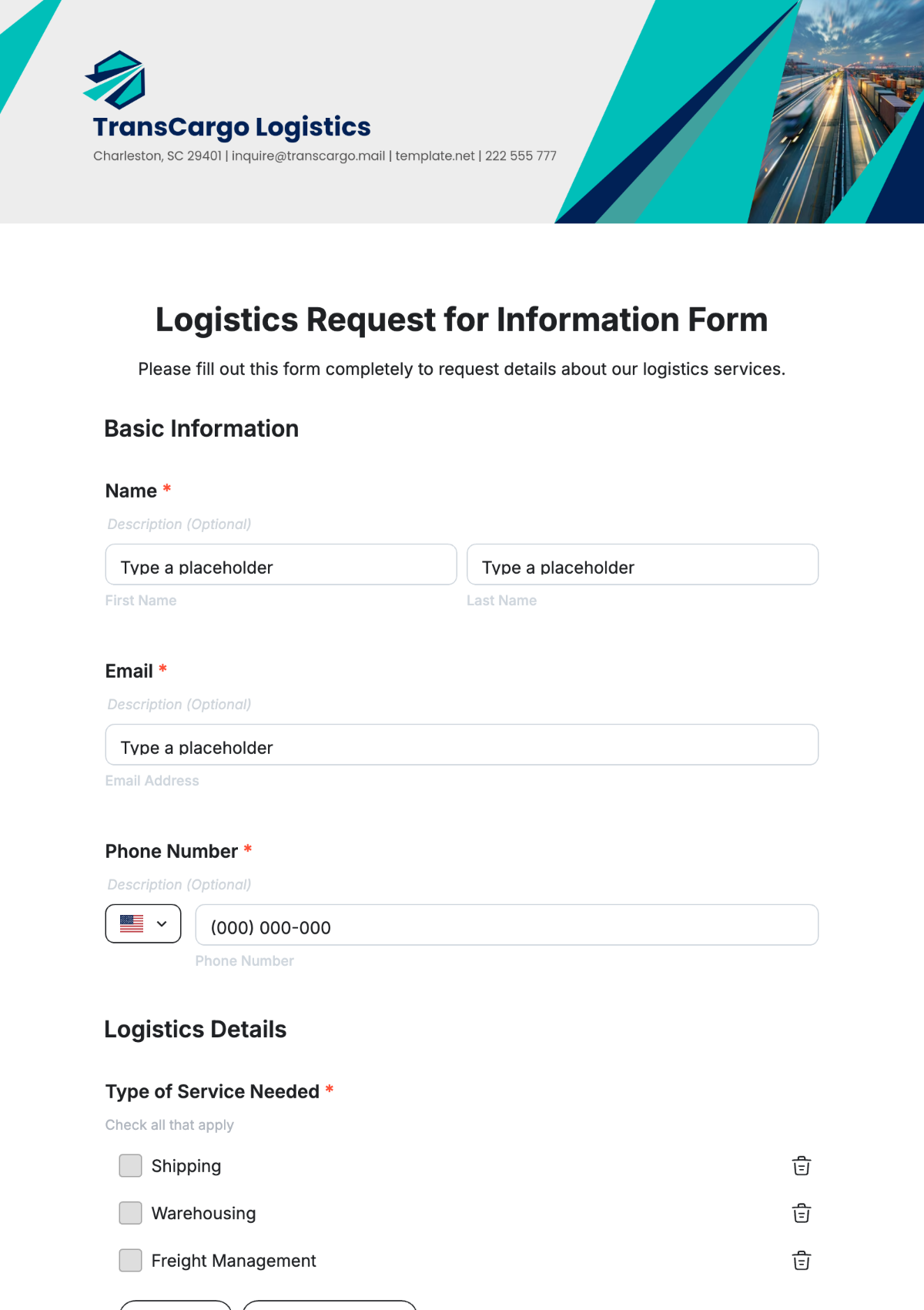 Free Logistics Request for Information Form Template