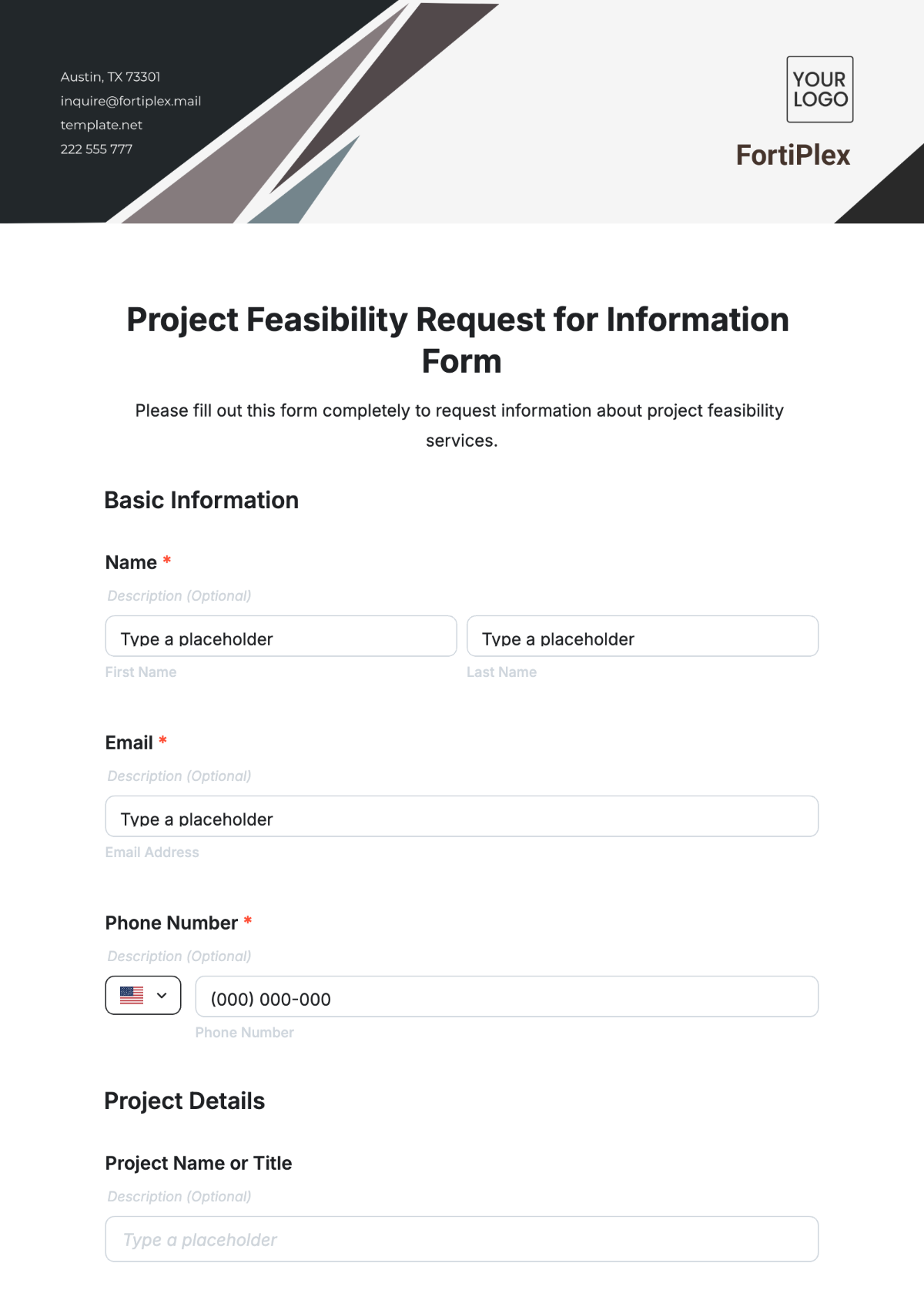 Free Project Feasibility Request for Information Form Template