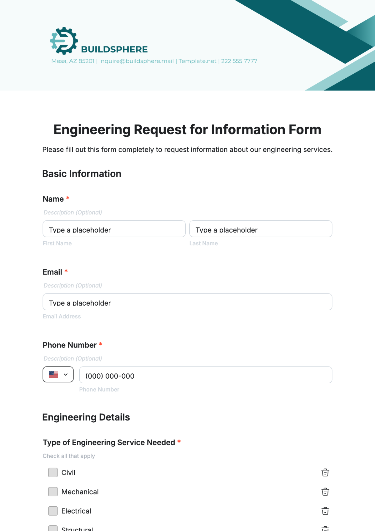 Free Engineering Request for Information Form Template