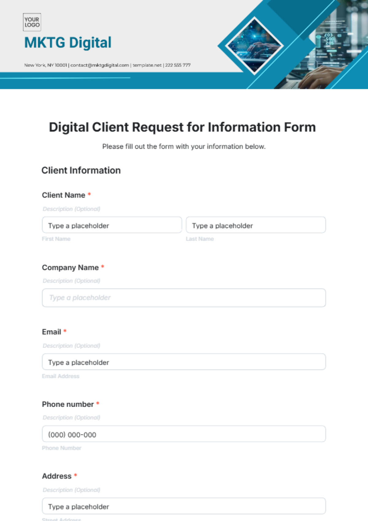 Free Digital Client Request for Information Form Template