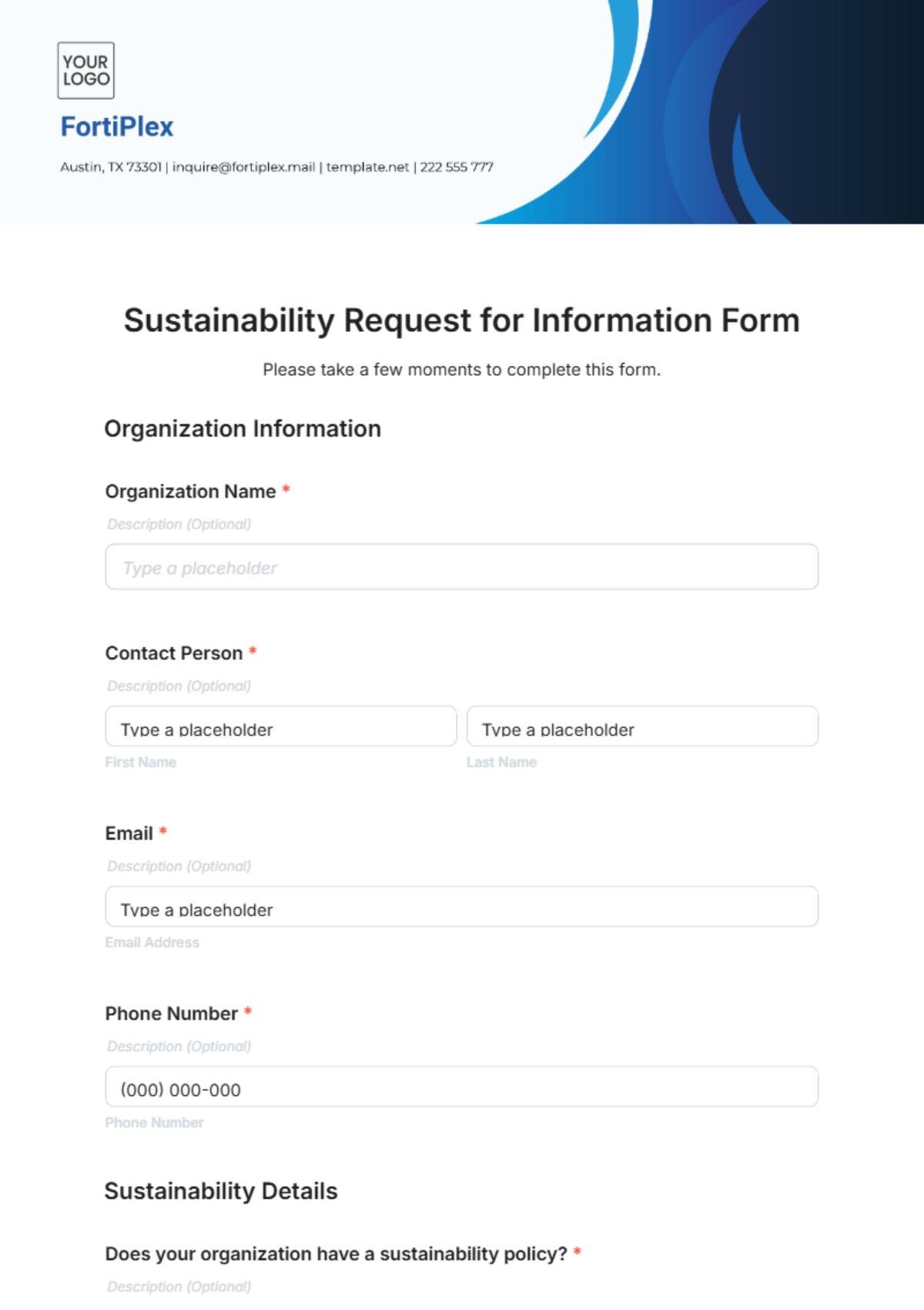 Free Sustainability Request for Information Form Template