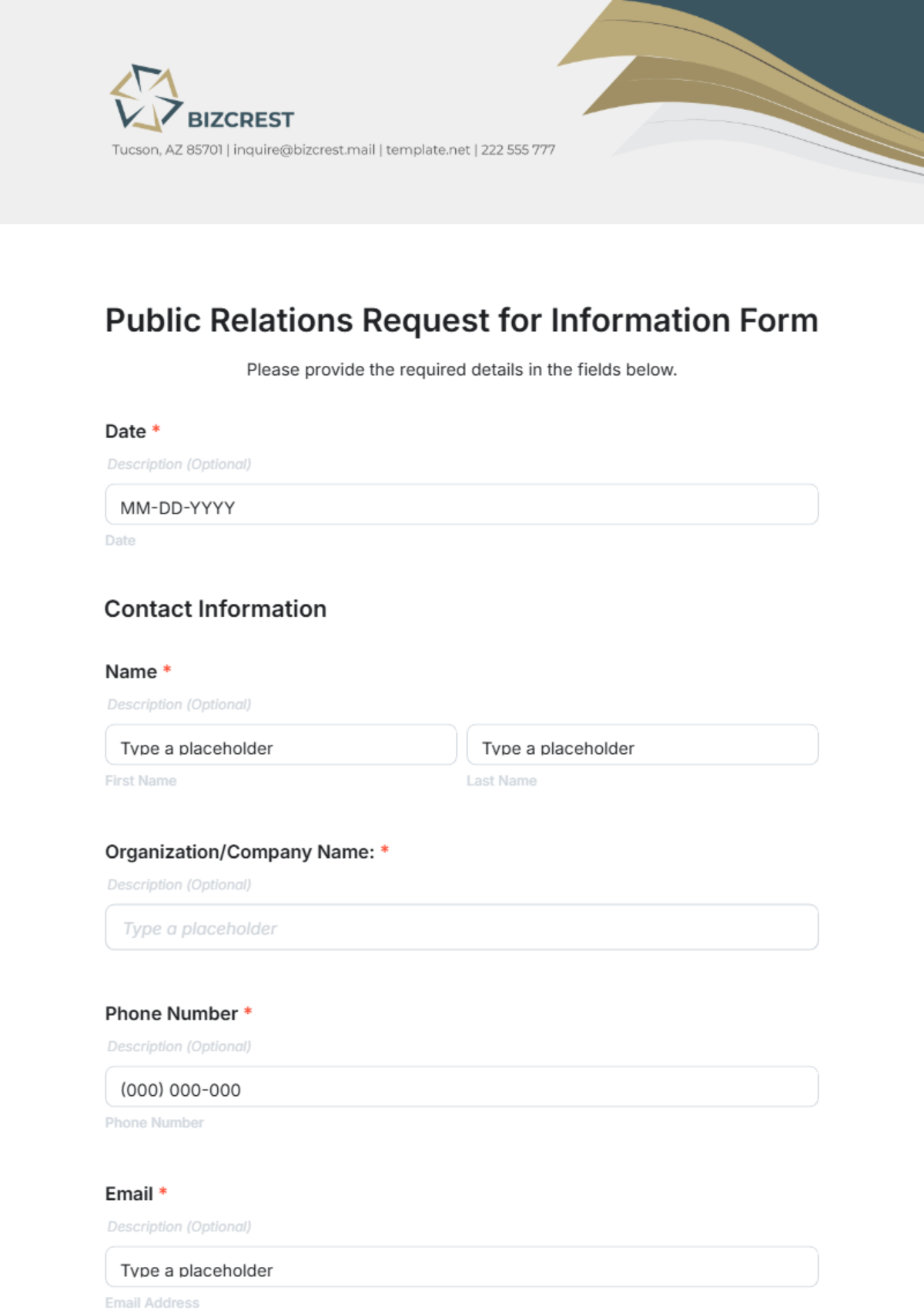 Free Public Relations Request for Information Form Template