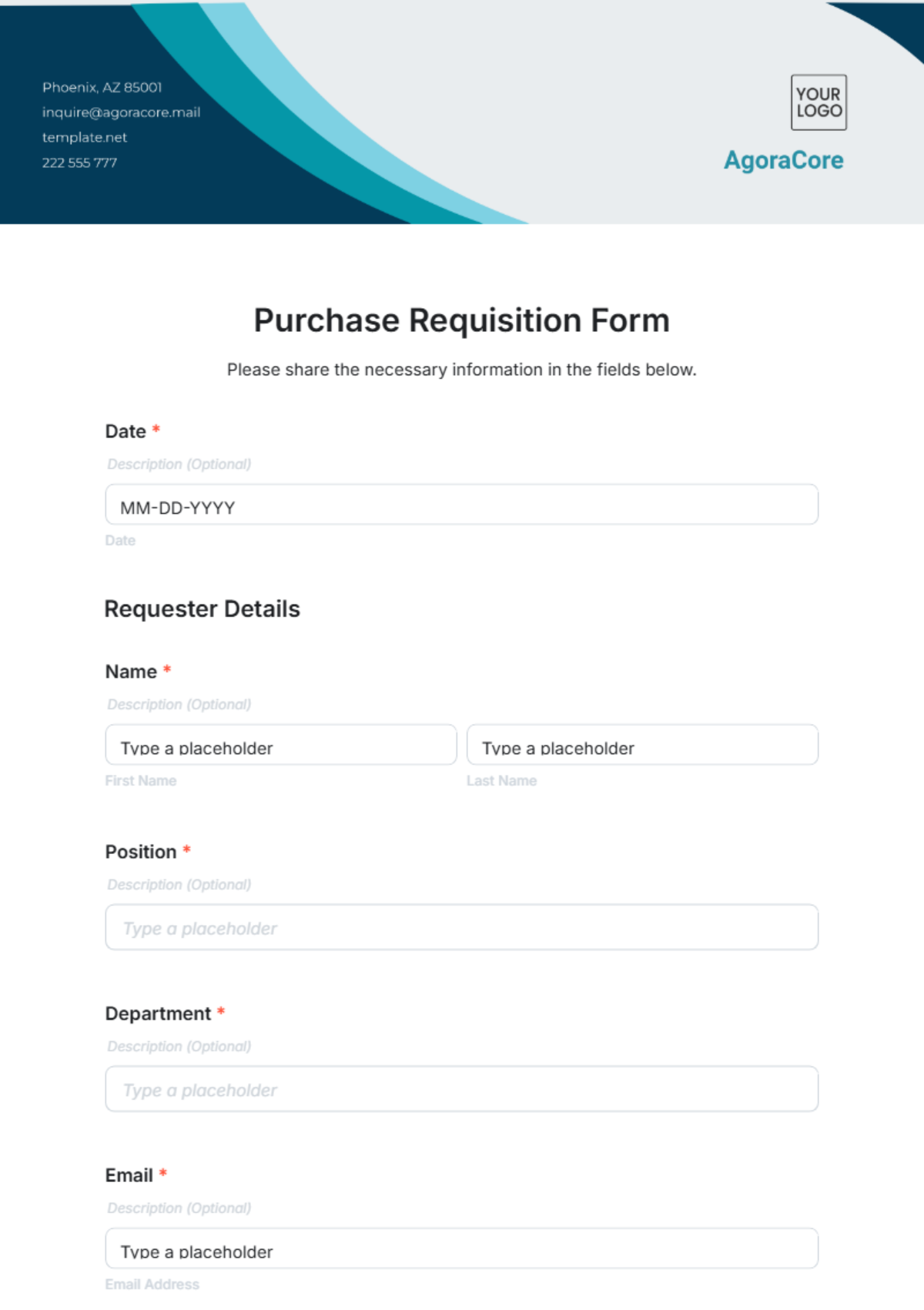 Free Purchase Requisition Form Template