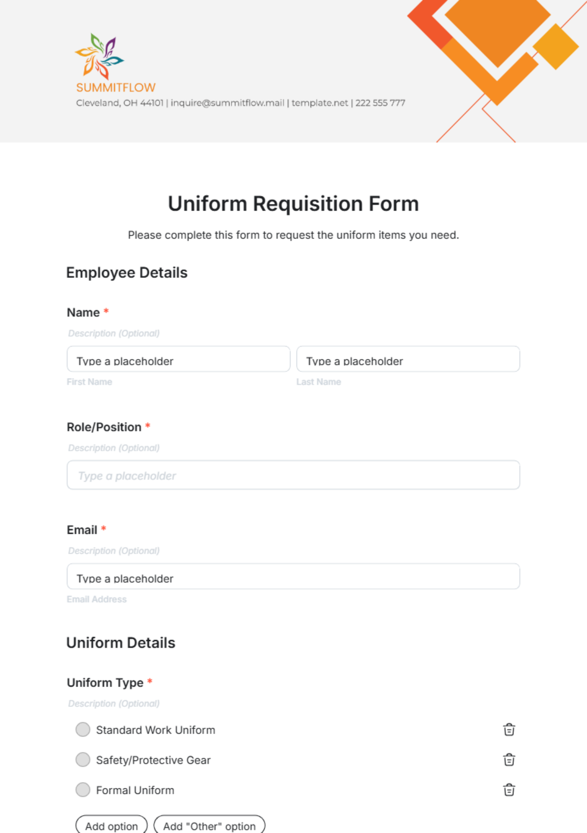 Free Uniform Requisition Form Template