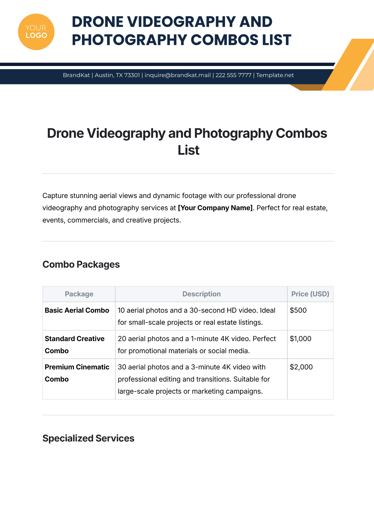 Free Drone Videography and Photography Combos  List Template