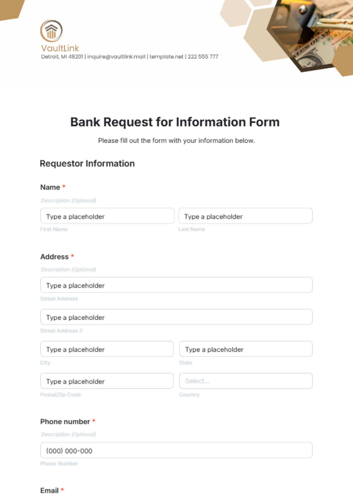 Free Bank Request for Information Form Template