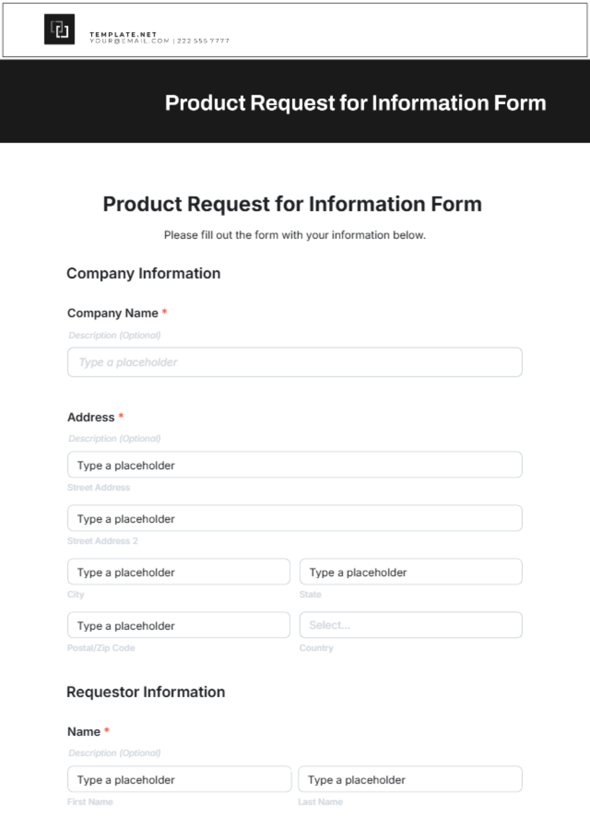 Free Product Request for Information Form Template