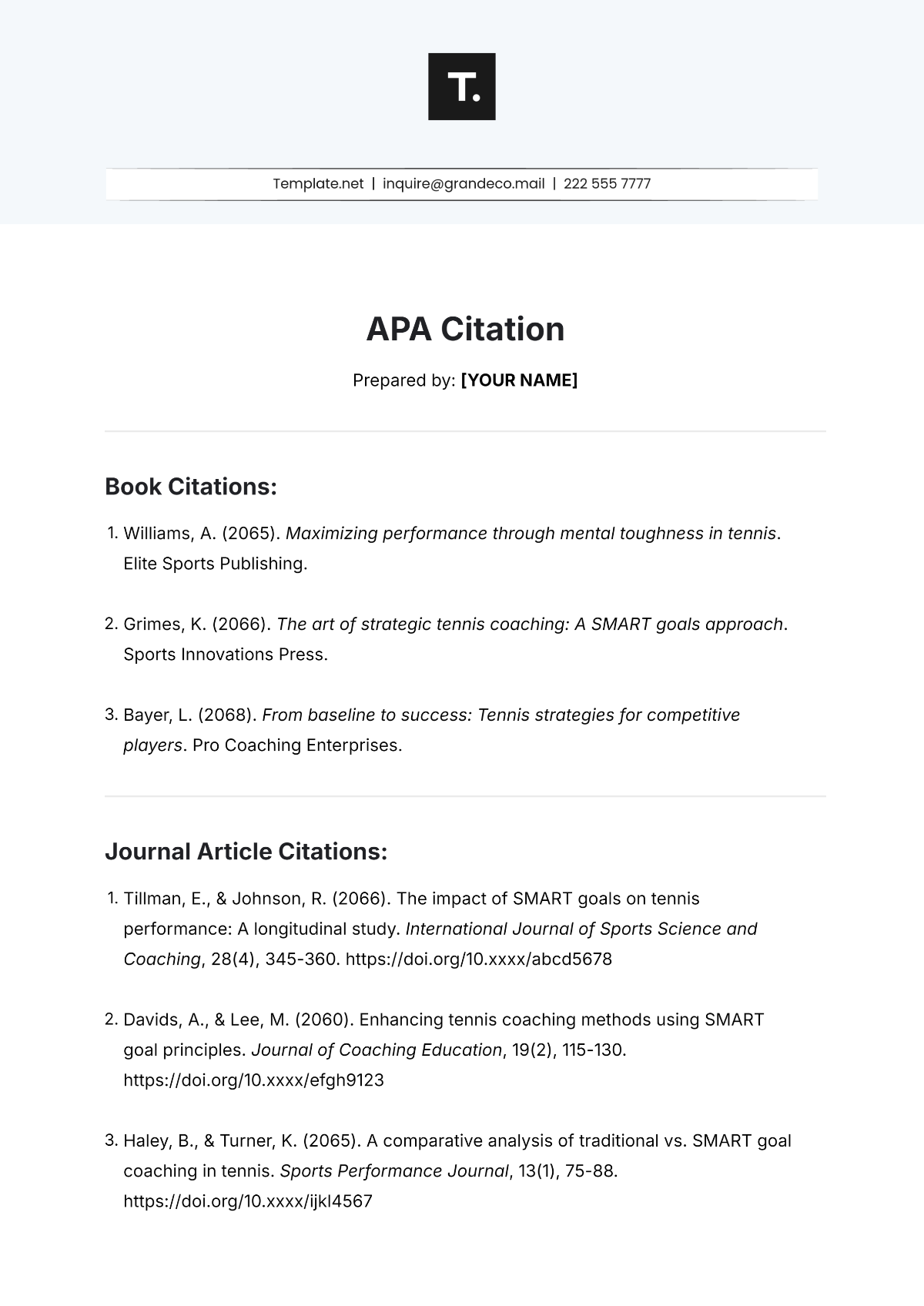 Free APA Citation Template