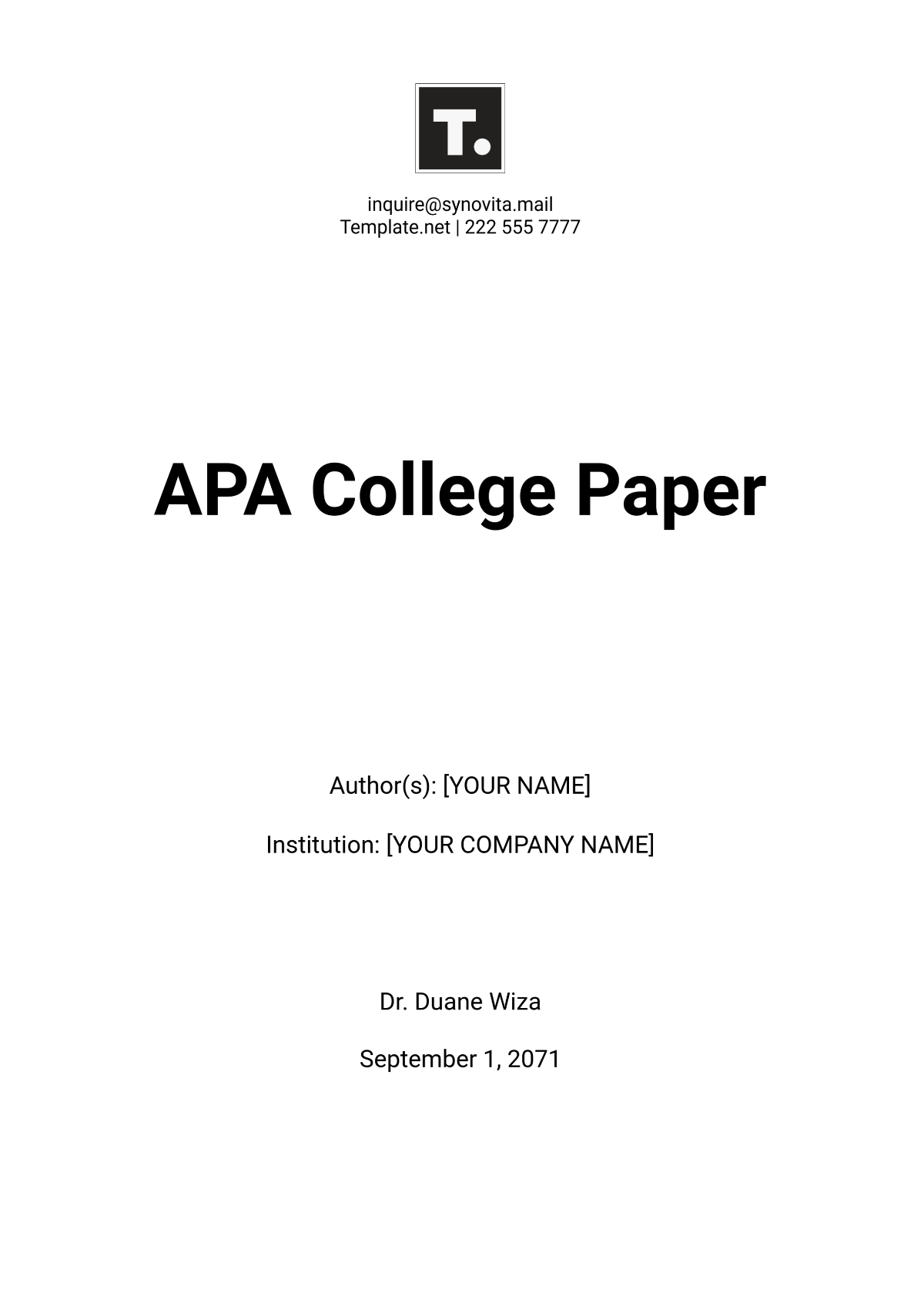 Free Professional APA College Paper Template