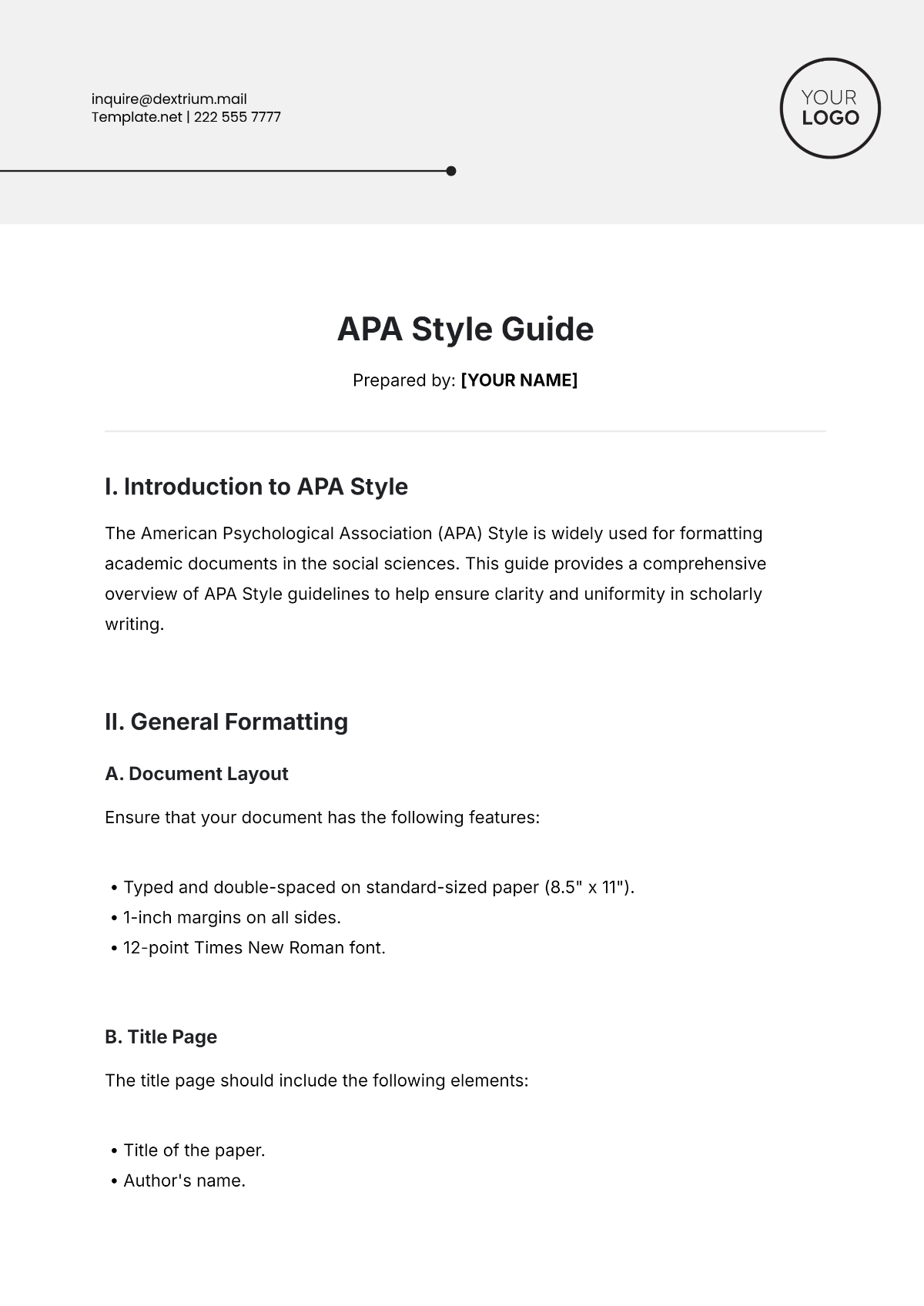 Free APA Style Guide Template