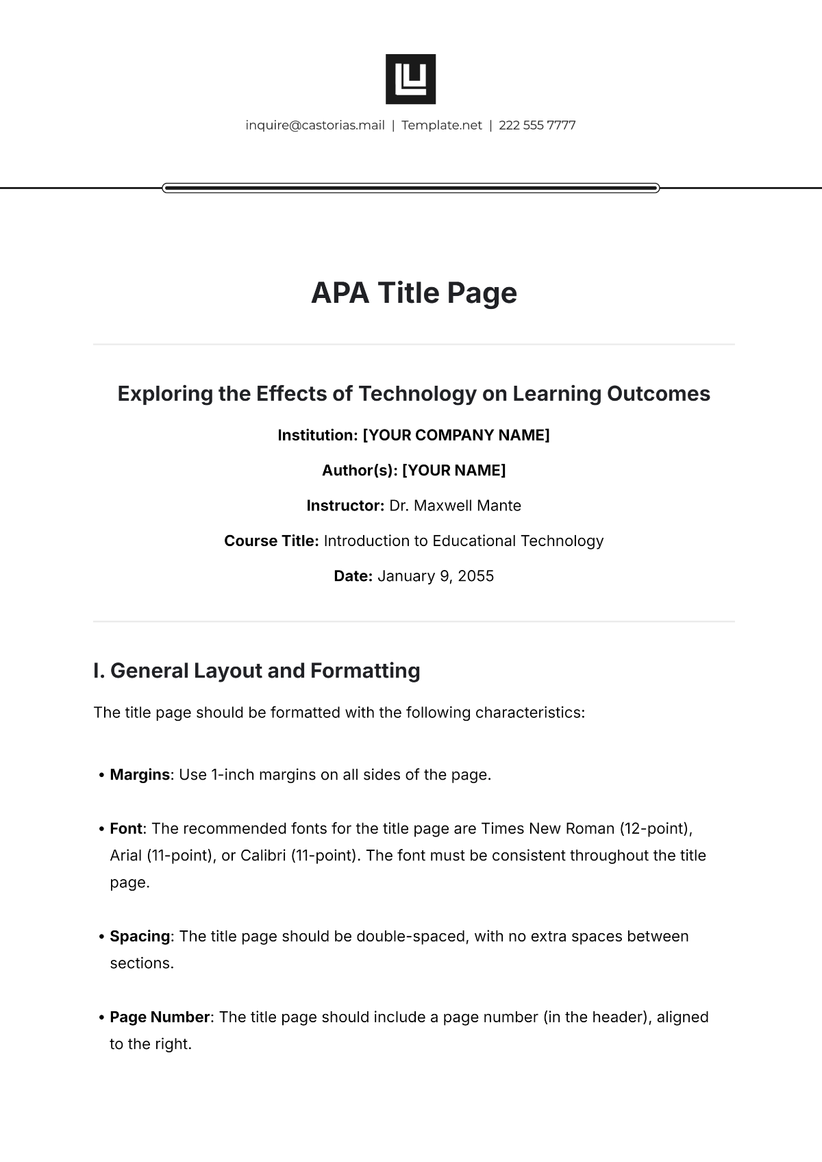 Free APA Title Page Template