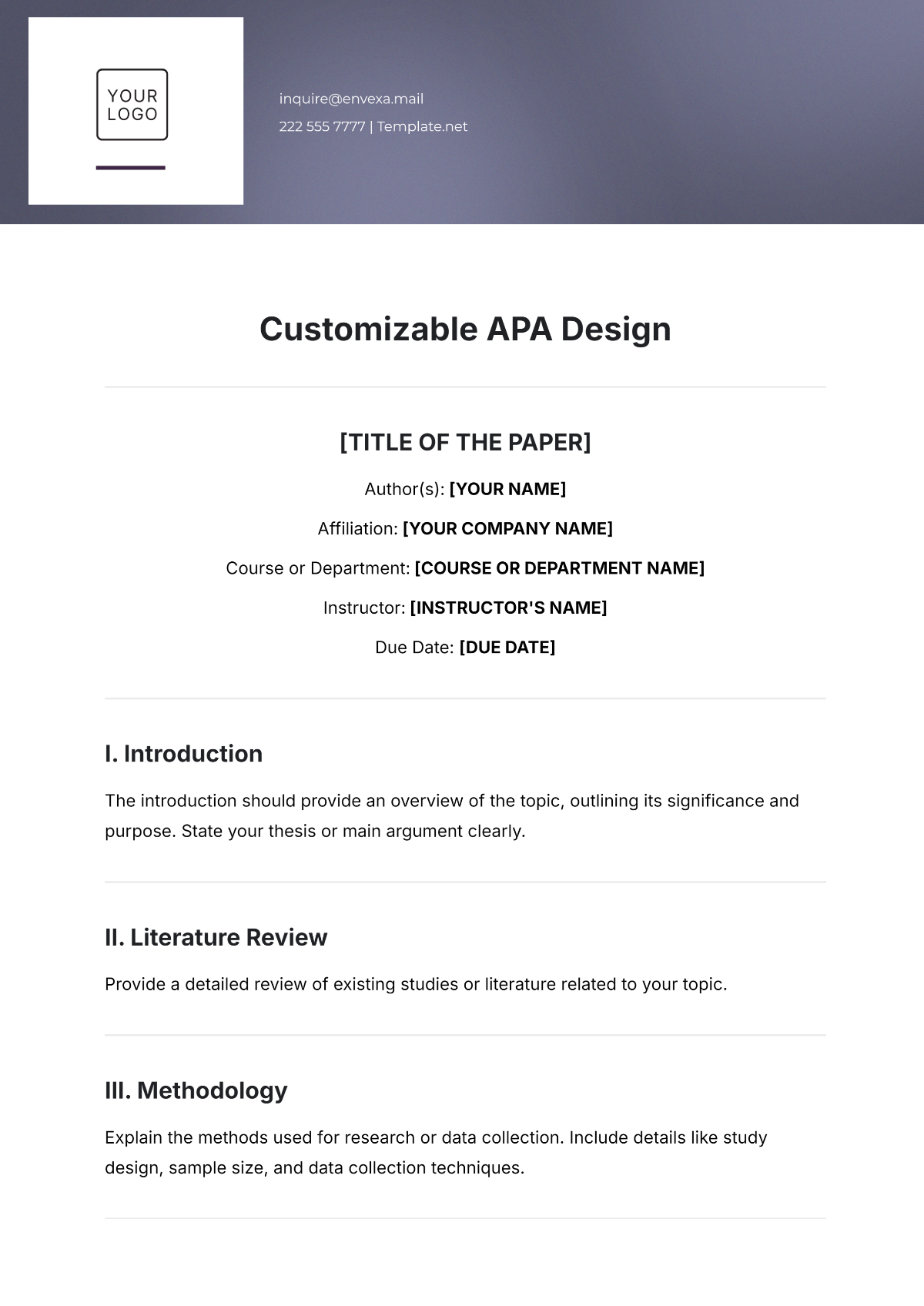 Free Customizable APA Design Template