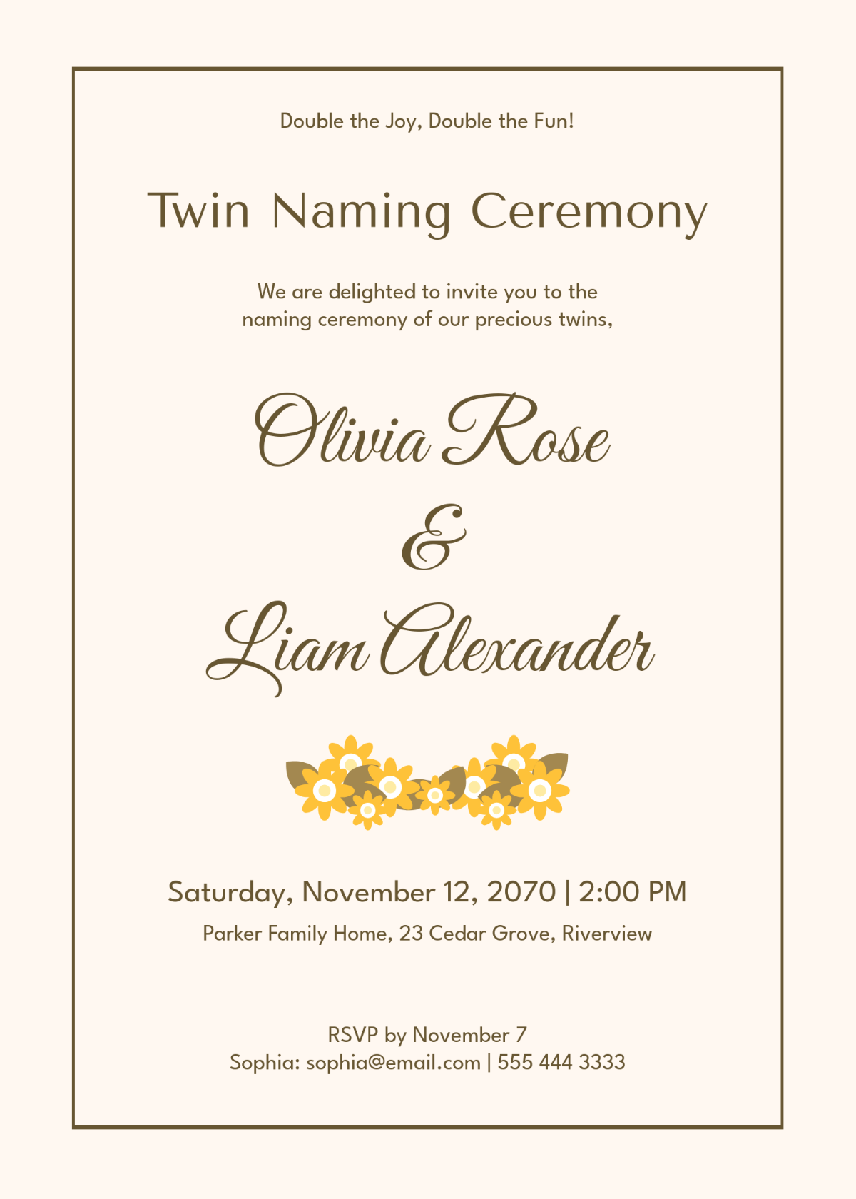 Free Naming Ceremony Invitation Template For Twins