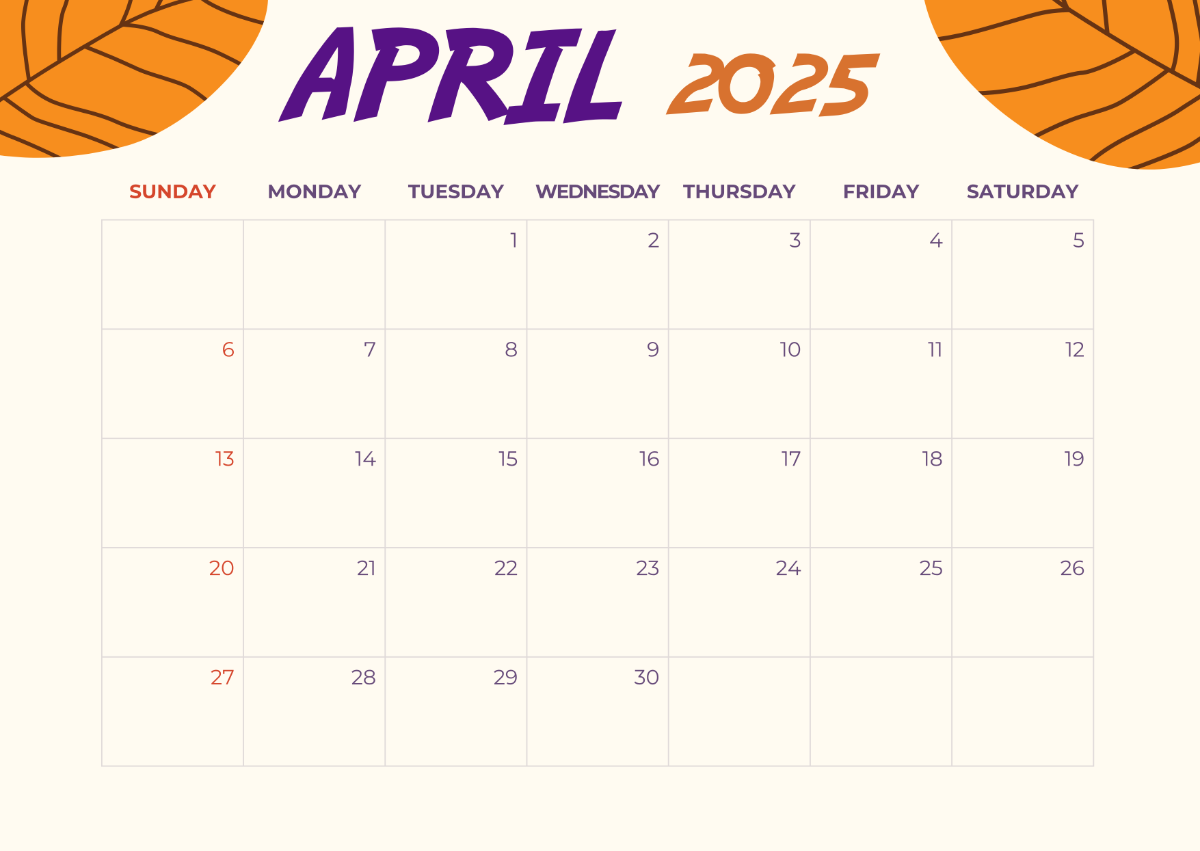 Free Fillable April 2025 Calendar Template