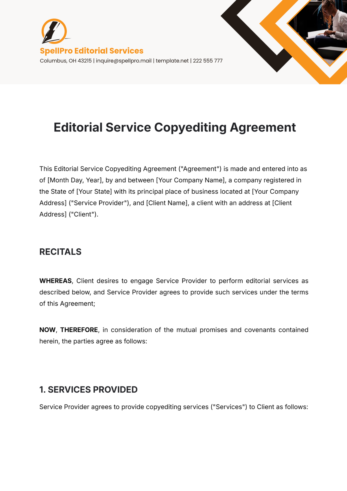 Free Editorial Service Copyediting Agreement Template