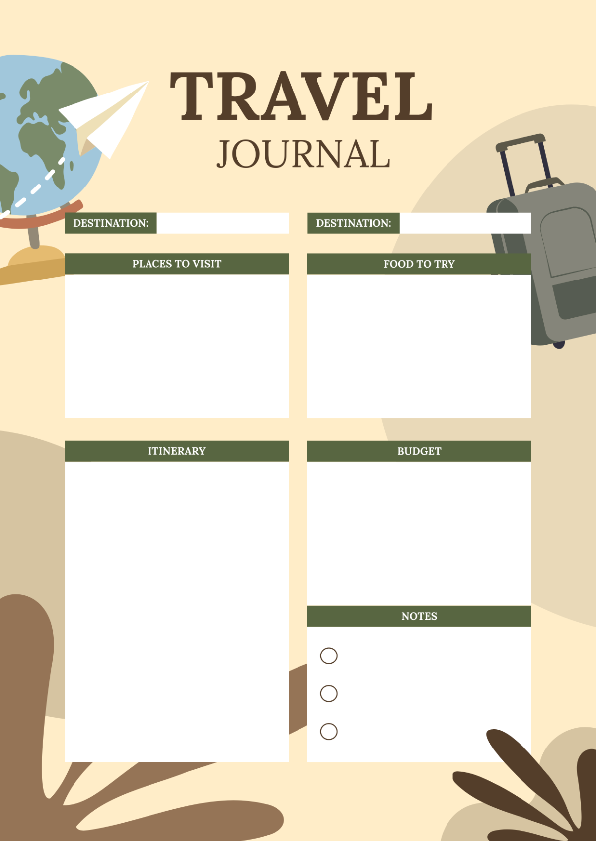 Creative Travel Journal Template