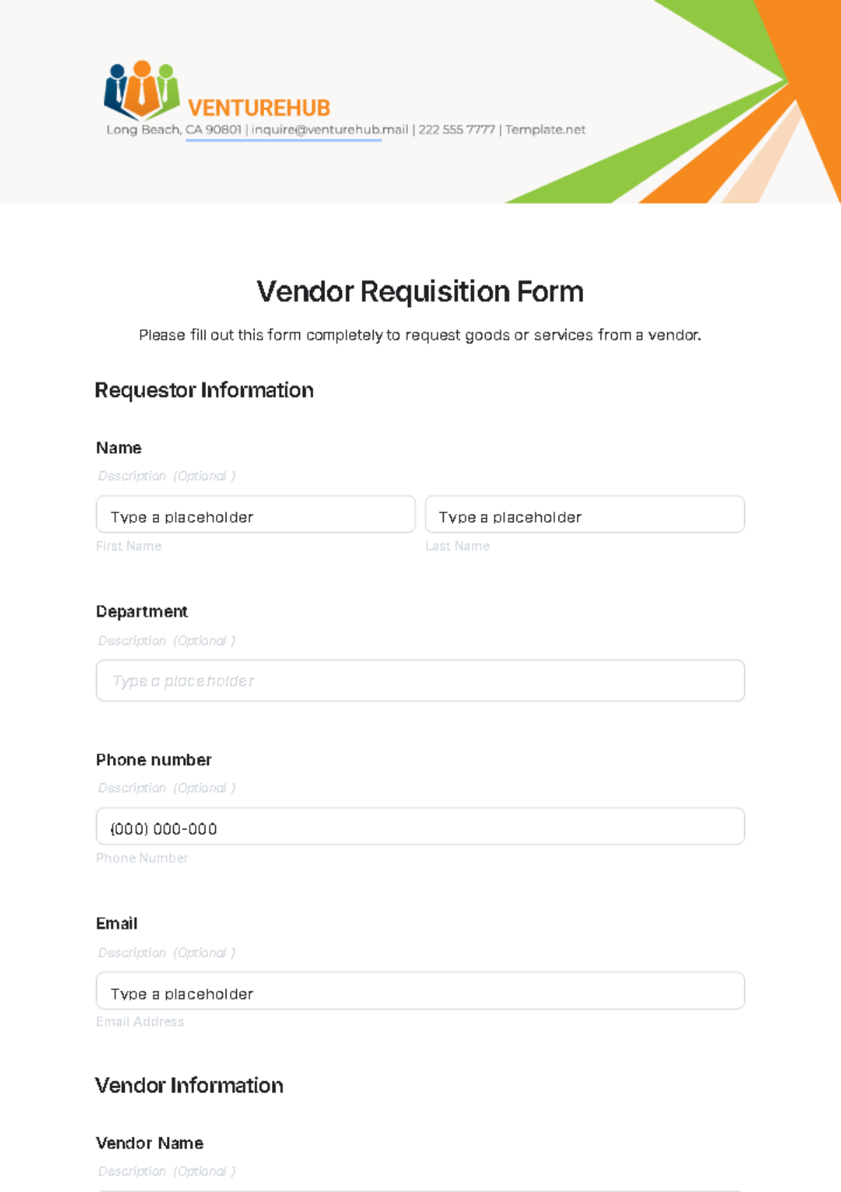 Free Vendor Requisition Form Template