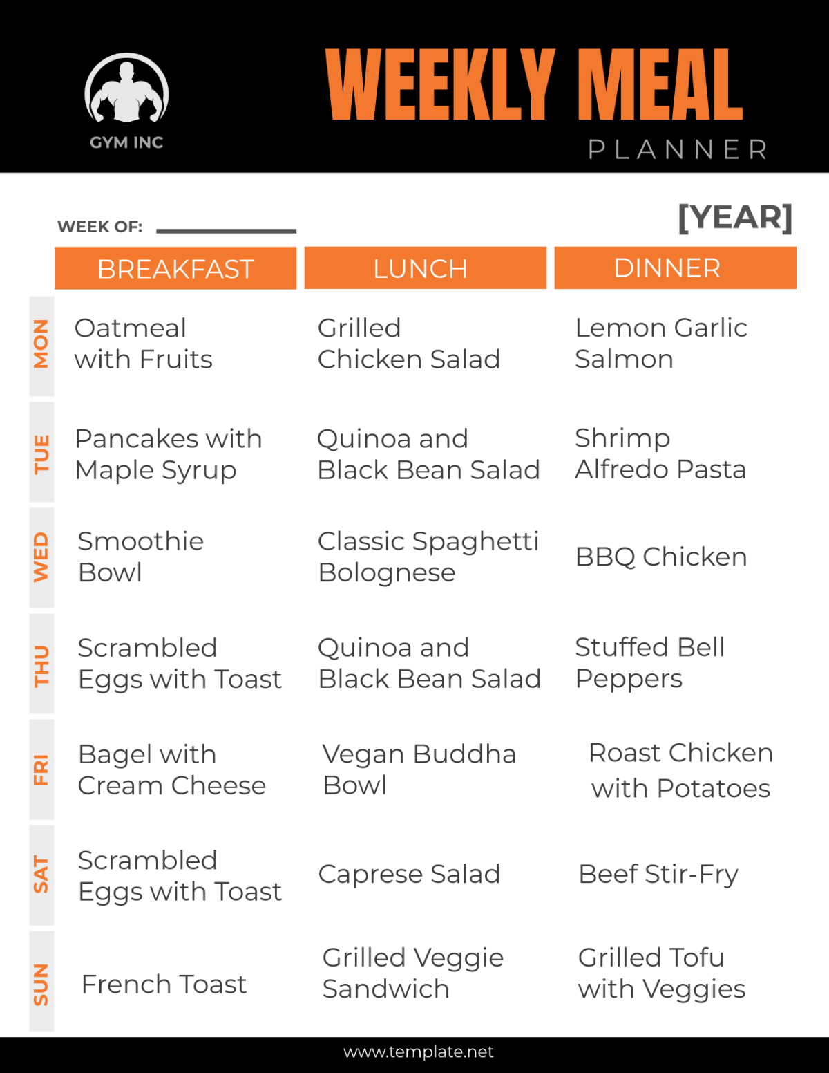 Free Weekly Meal Planner Template