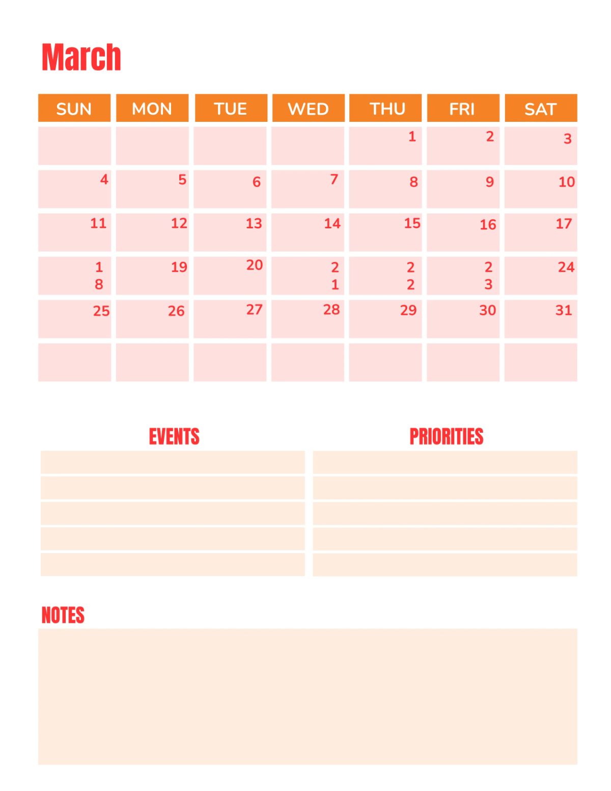 Free Monthly Planner Template to Edit Online