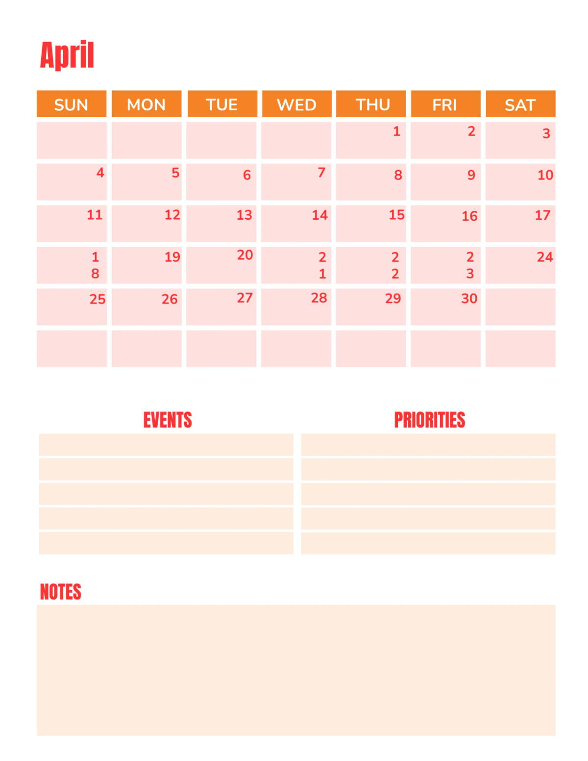Free Monthly Planner Template to Edit Online