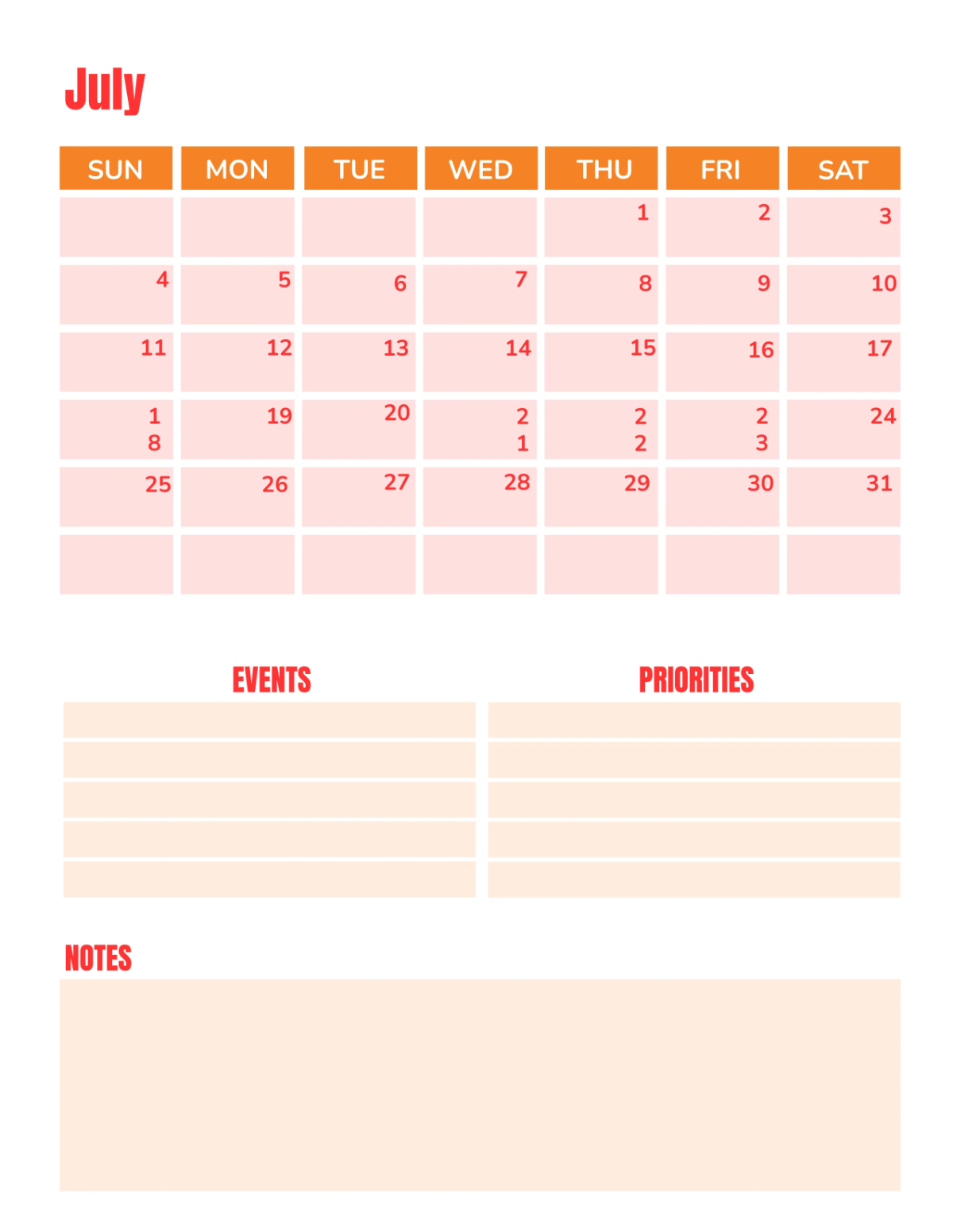 Free Monthly Planner Template to Edit Online