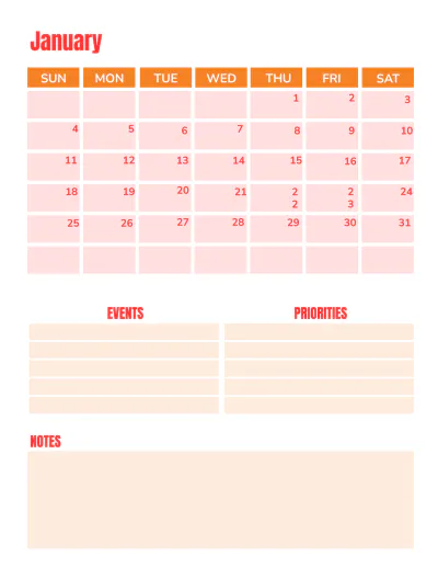 Free Monthly Planner Template to Edit Online
