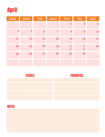 Free Monthly Planner Template to Edit Online