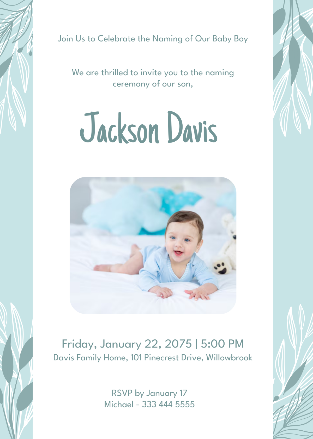 Free Naming Ceremony Invitation Template For Boy