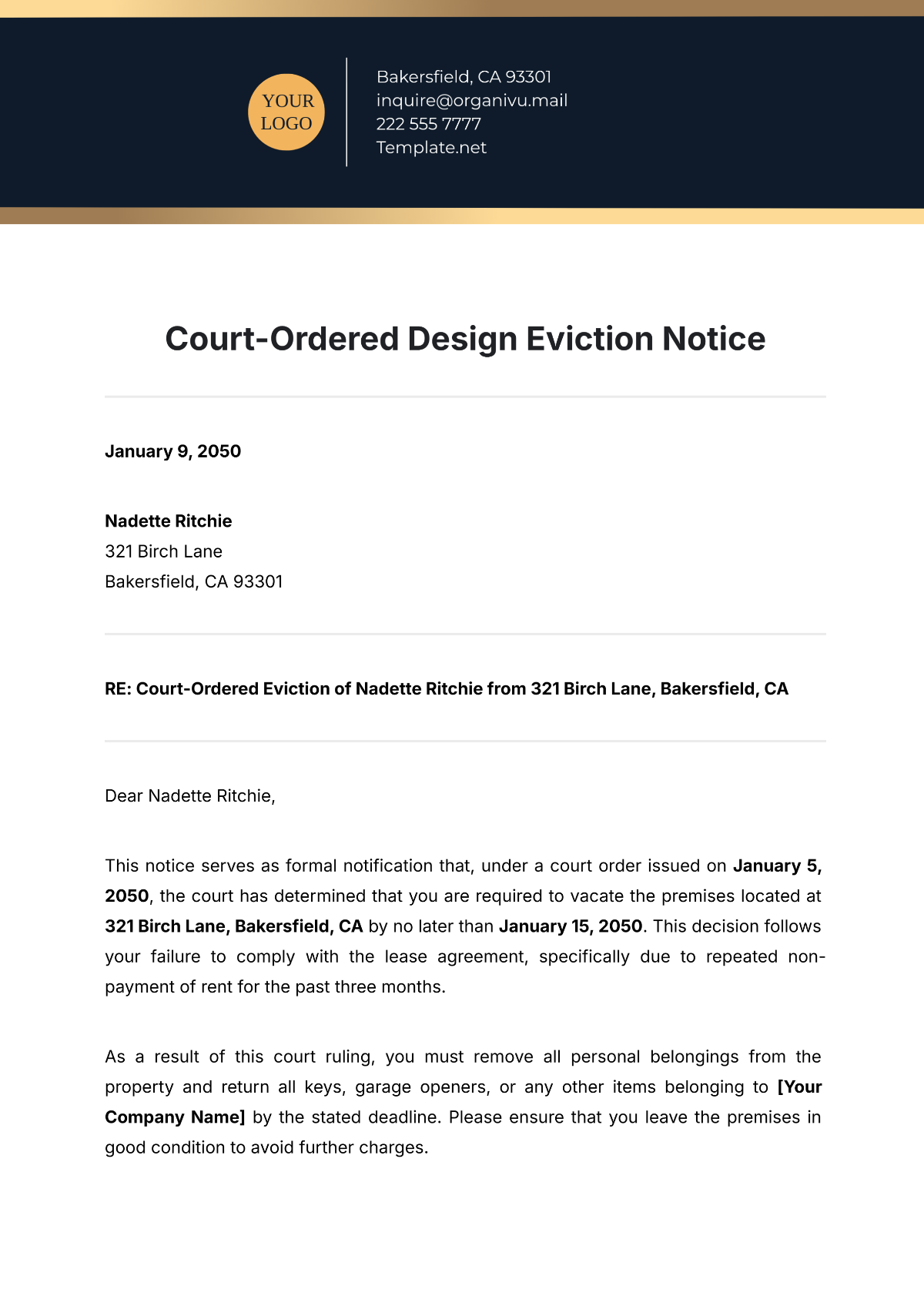 Free Court-Ordered Design Eviction Notice Template