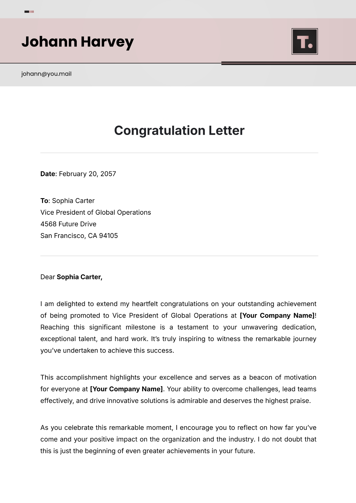 Free Congratulation Letter Template