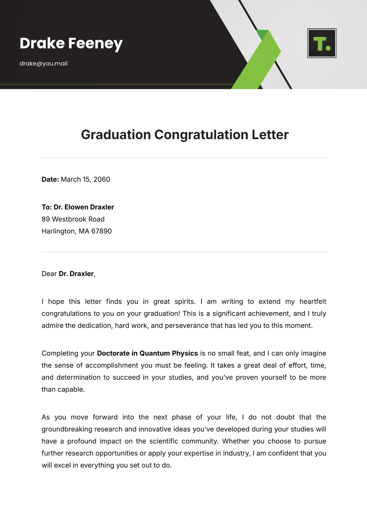 Free Graduation Congratulation Letter Template