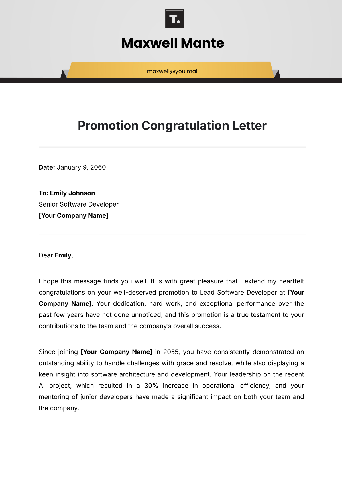 Free Promotion Congratulation Letter Template