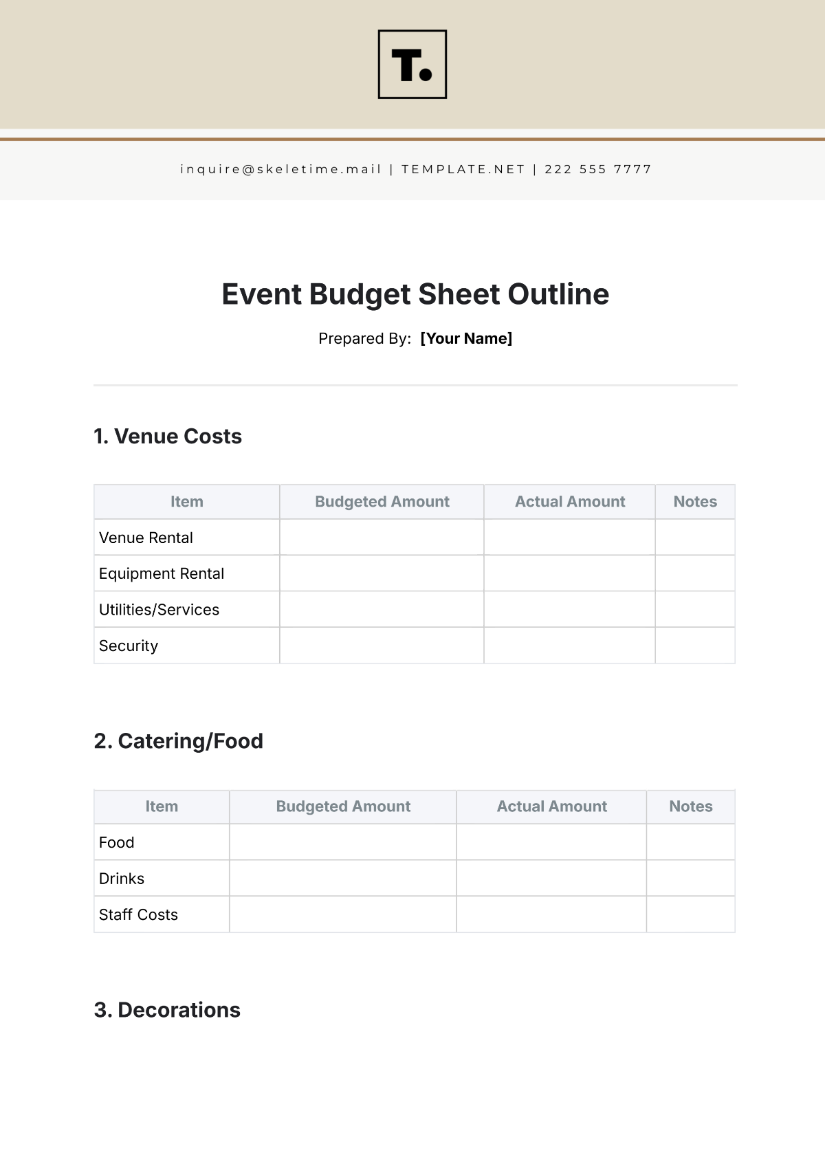 Free Event Budget Sheet Outline Template