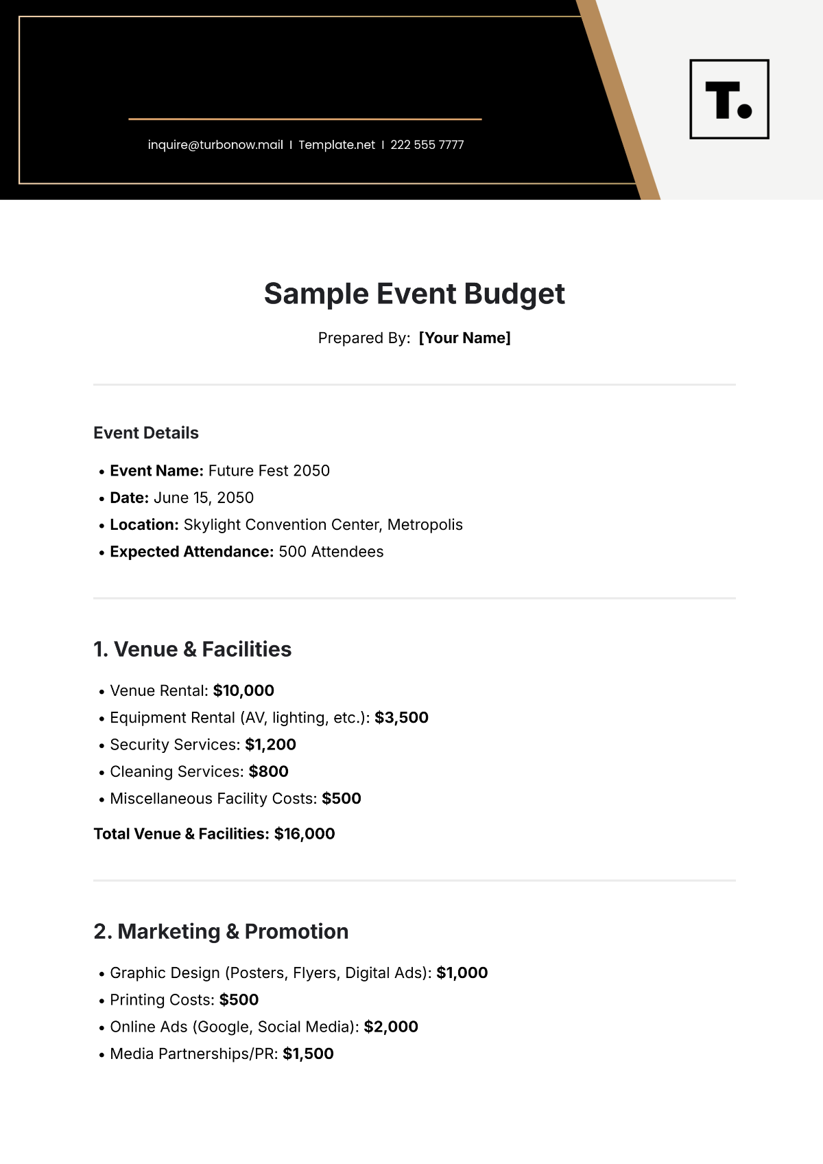 Free Sample Event Budget Template