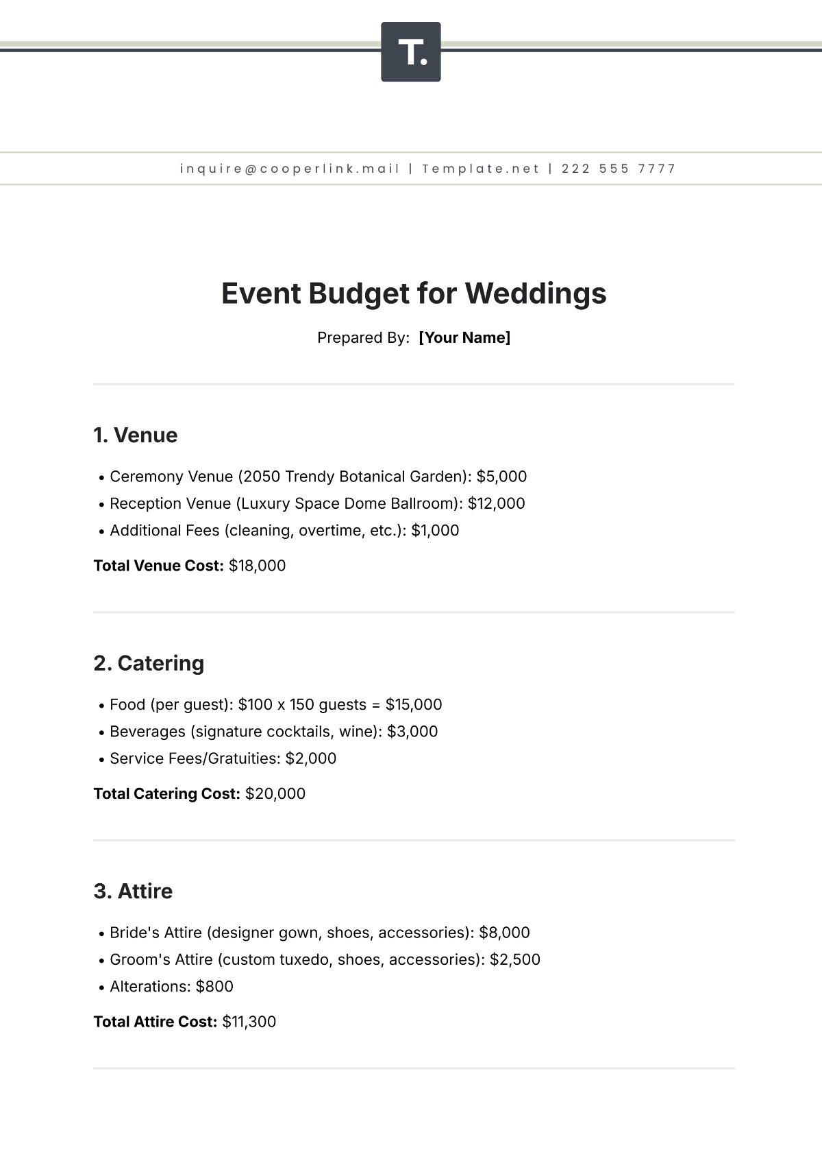 Free Event Budget Template for Weddings