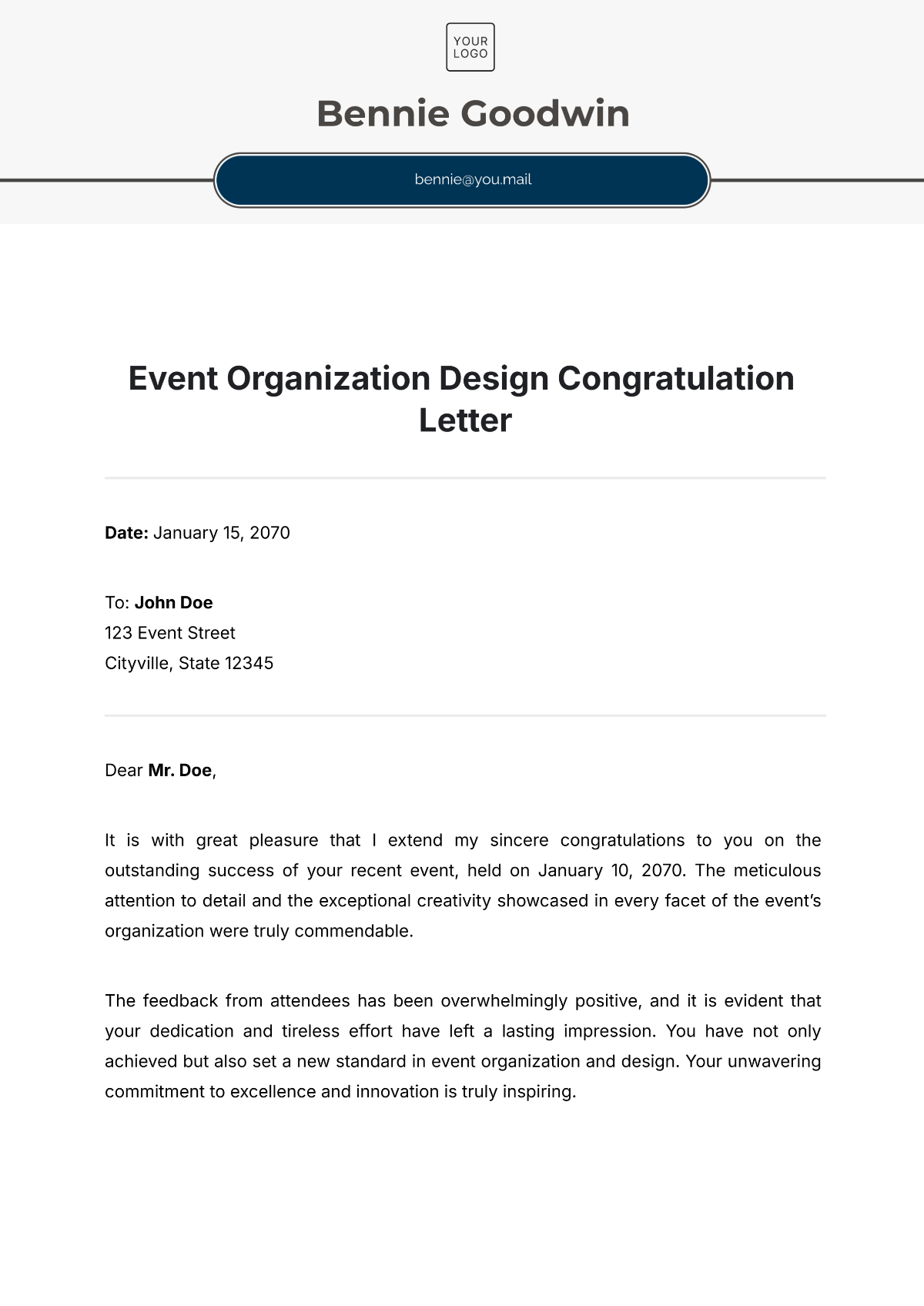 Free Event Organization Design Congratulation Letter Template