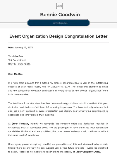 Free Event Organization Design Congratulation Letter Template to Edit Online