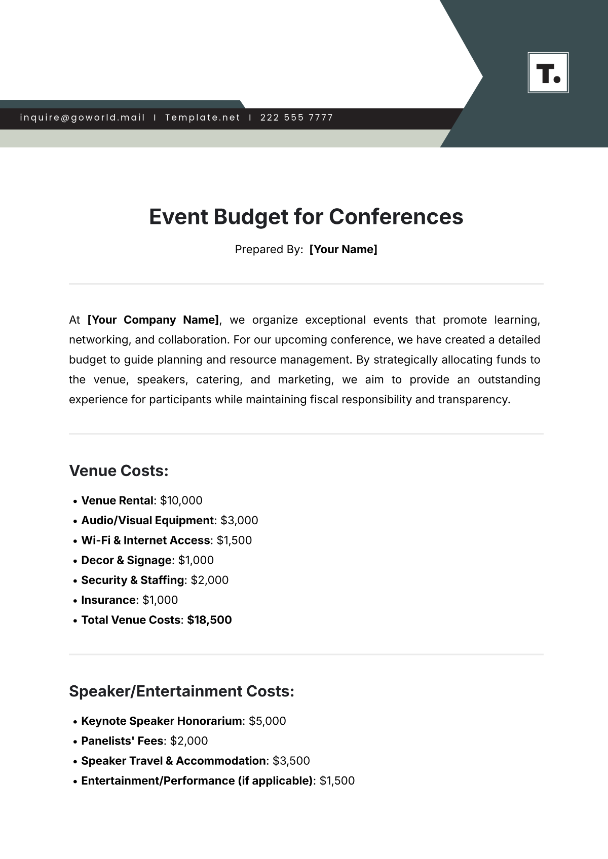 Free Event Budget Template for Conferences