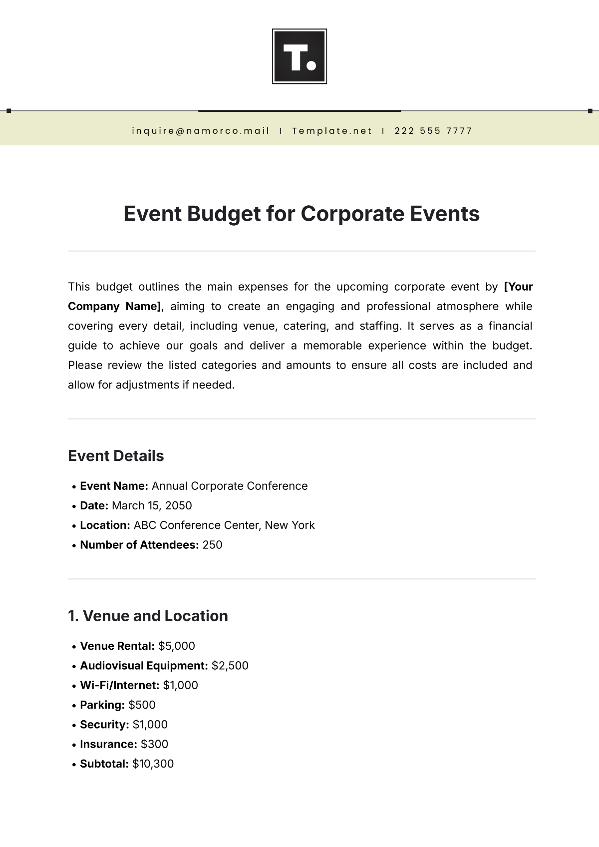 Free Event Budget Template for Corporate Events