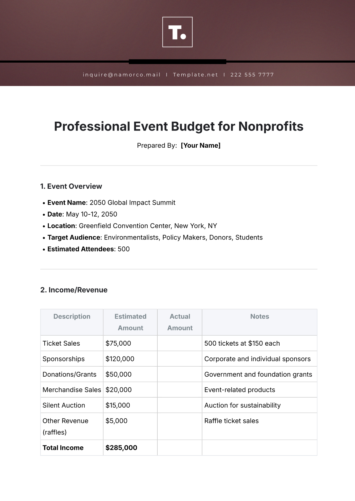 Free Professional Event Budget Template for Nonprofits