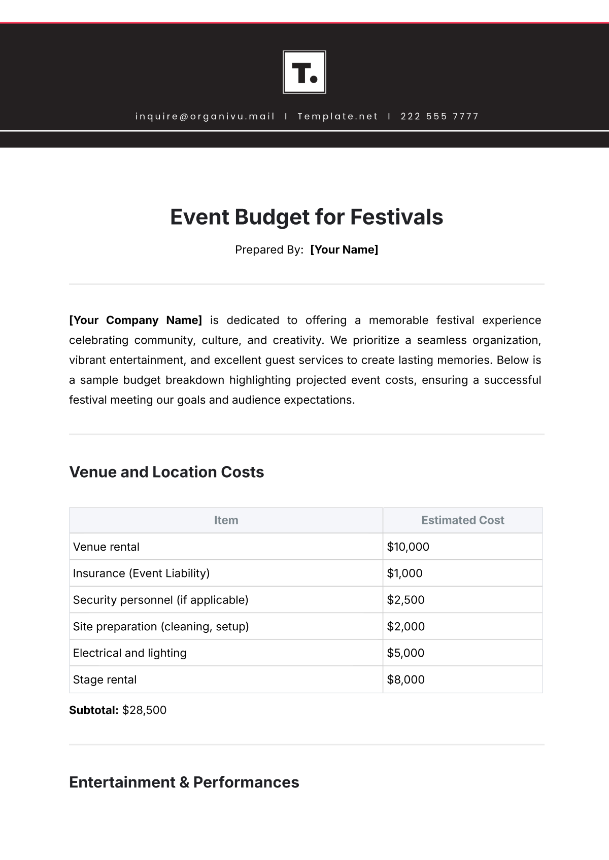 Free Event Budget Template for Festivals