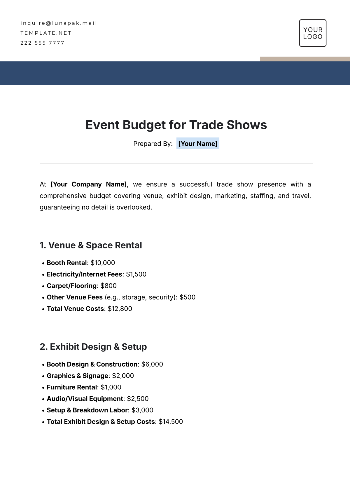 Free Event Budget Template for Trade Shows