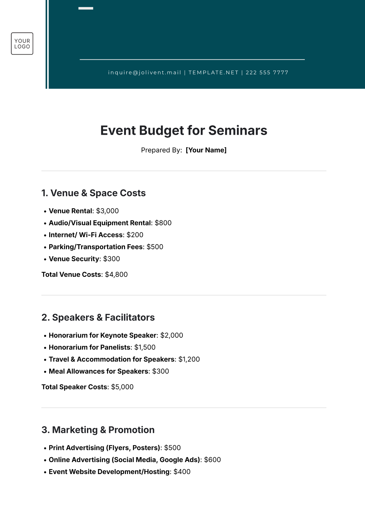 Free Event Budget Template for Seminars