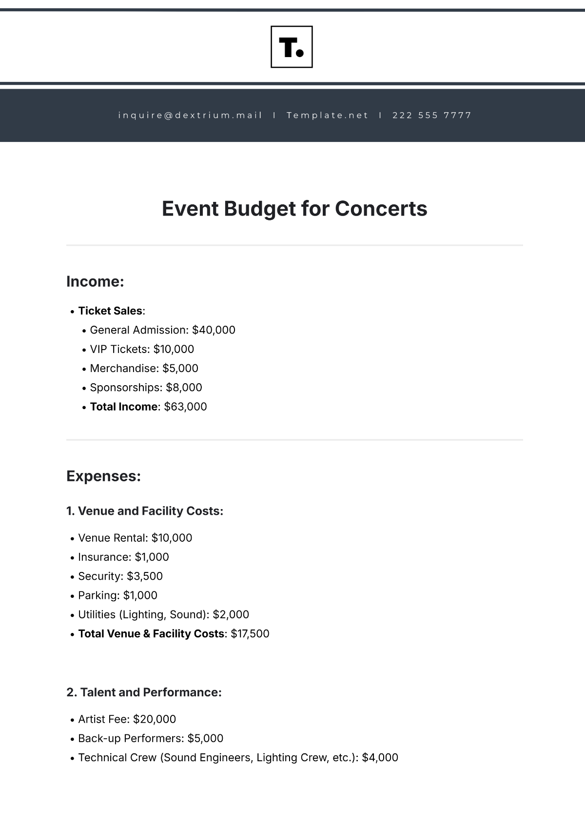 Free Event Budget Template for Concerts