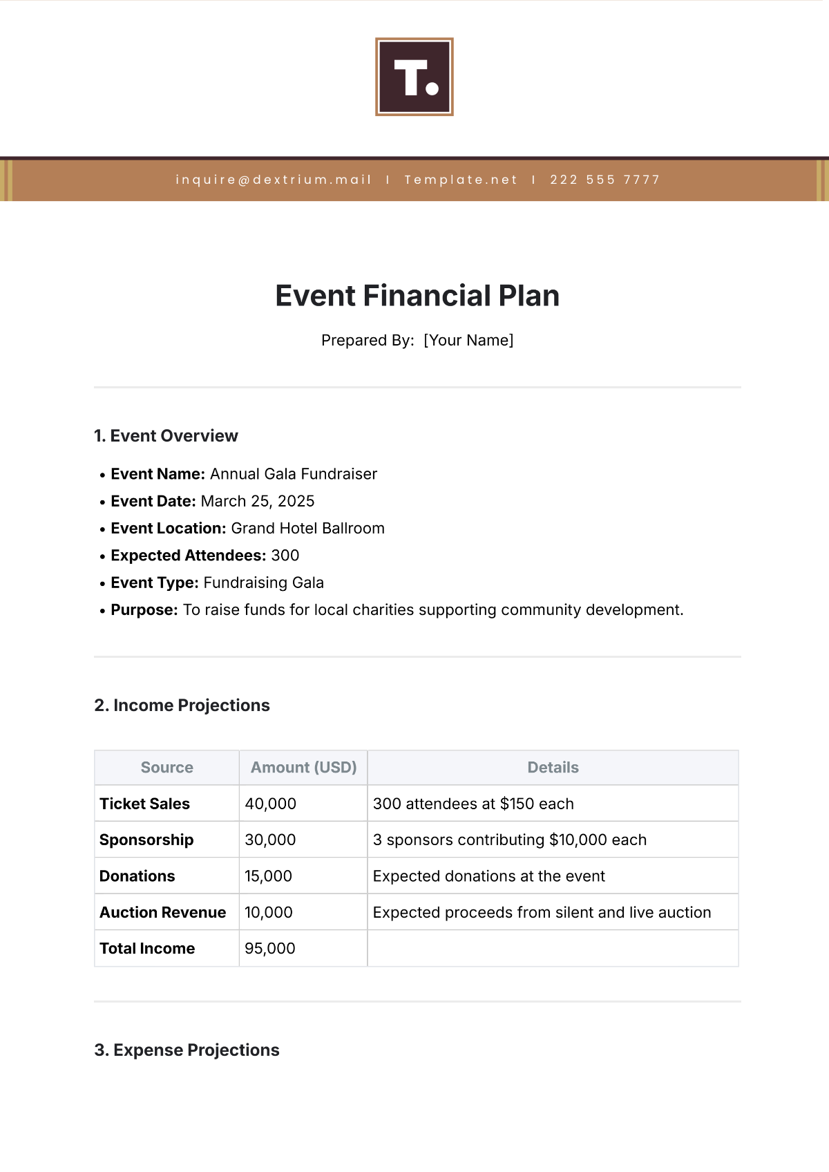 Free Event Financial Plan Template