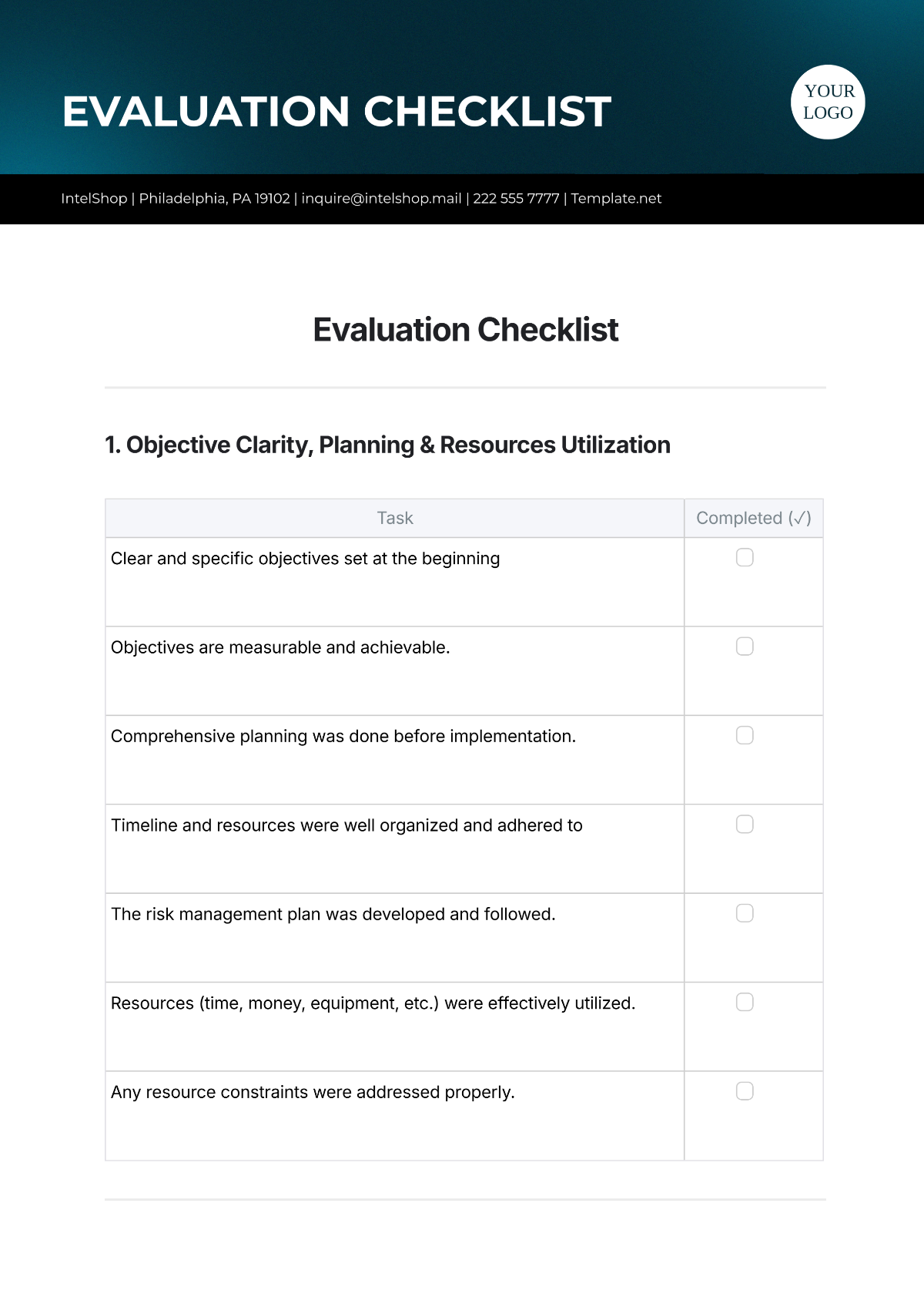 Free Evaluation Checklist Template