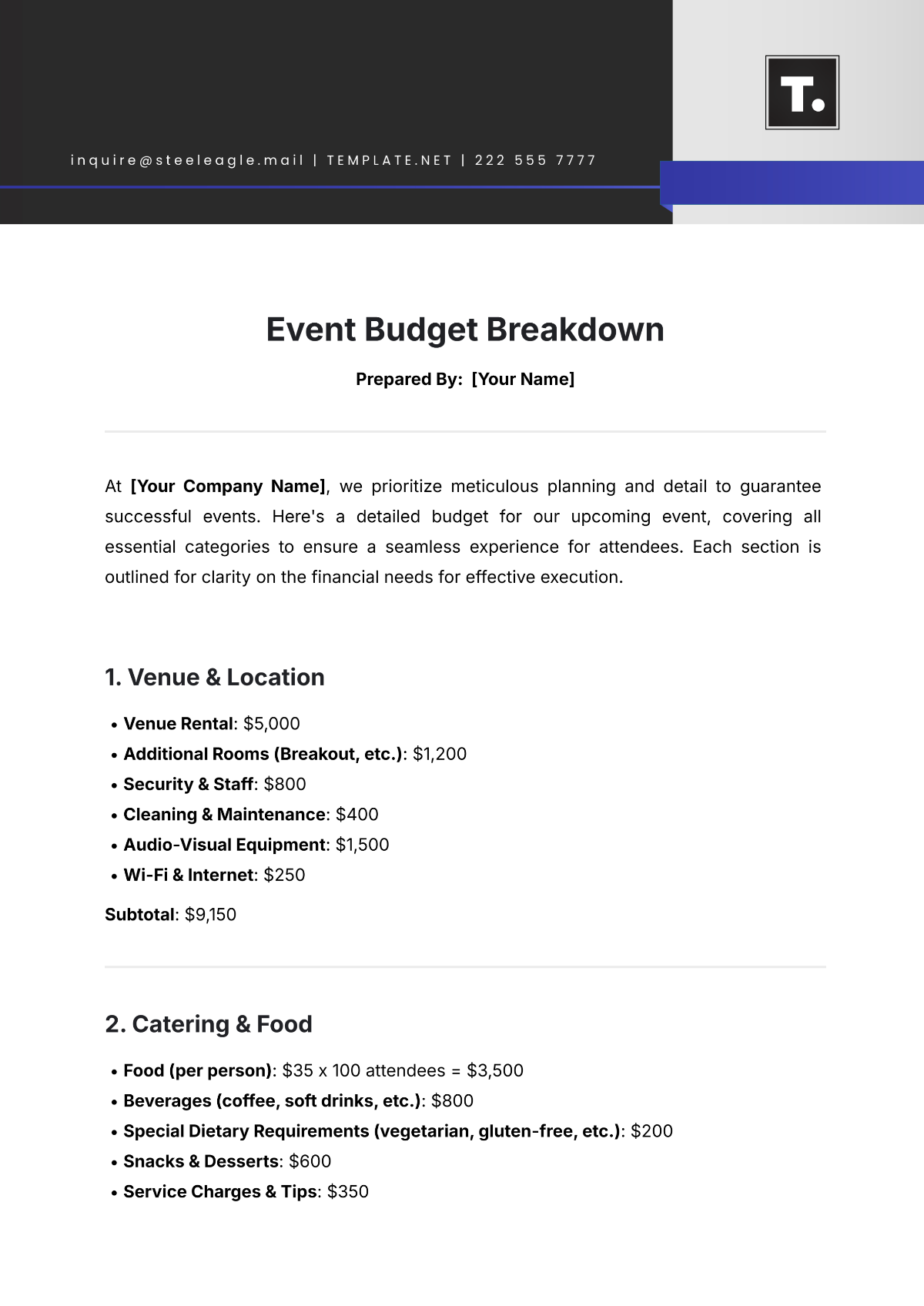 Free Event Budget Breakdown Template