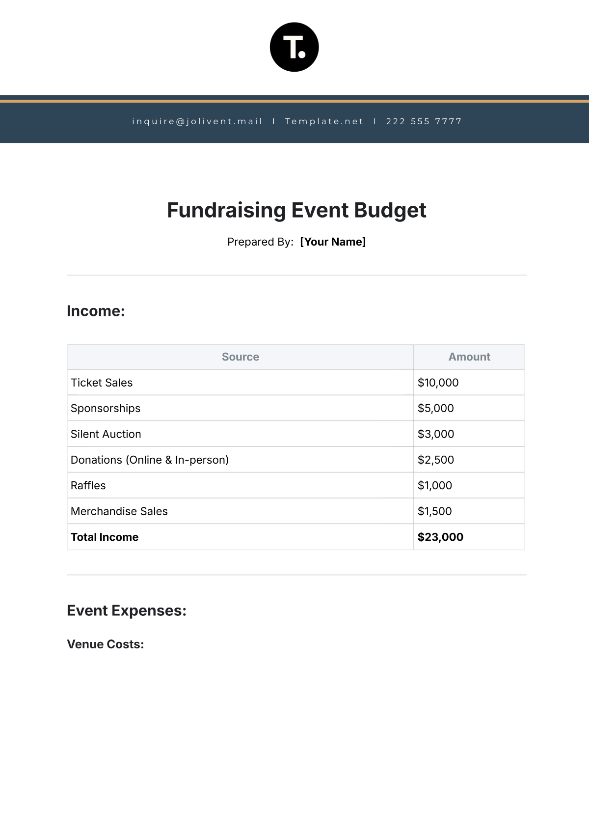 Free Fundraising Event Budget Template